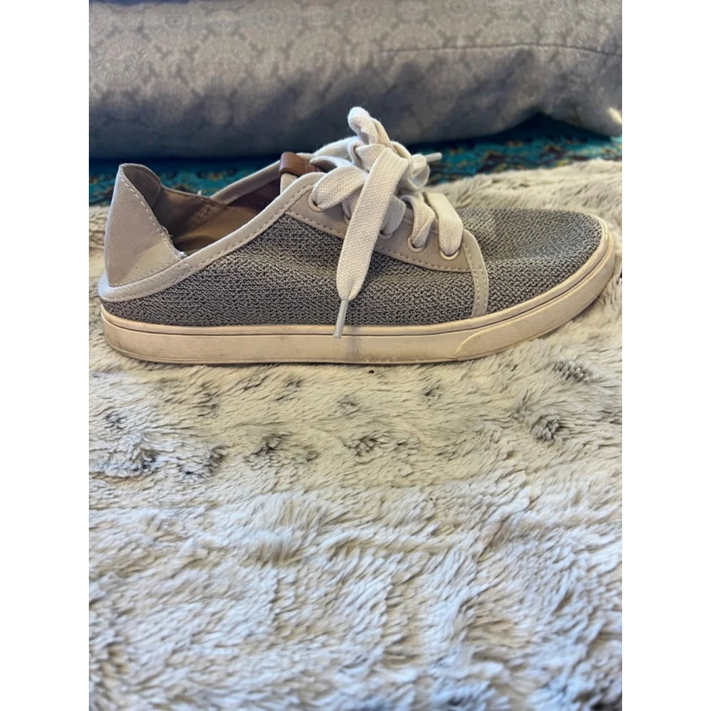 Olukai Womens Size 7.5 Pehuea Li Taupe Gray Beige Casual Lace Up Sneakers
